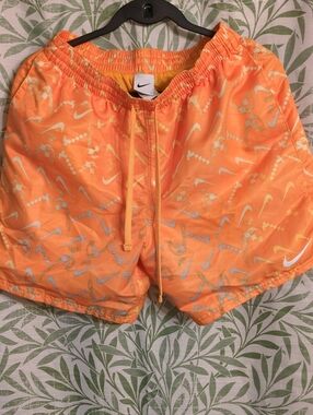 Nike Digi Volley Swim  Orange All-Over Swoosh Print Athletic Shorts.